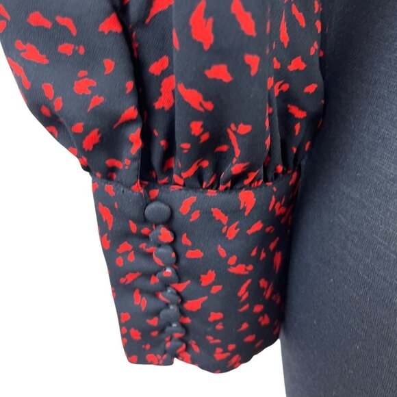 Dynamite Black & Red Long Sleeve Cropped Blouse With Square Neckline Size XS - Picture 4 of 8